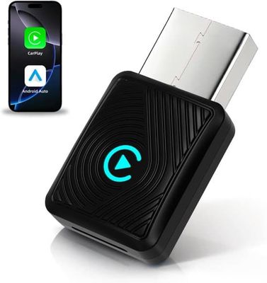 Lämplig för Apple CarPlay trådlös adapter, 2-i-1 CarPlay & Android Auto, WLAN 6 GHz, återanslutning, för iPhone iOS 10+ & Android 11+