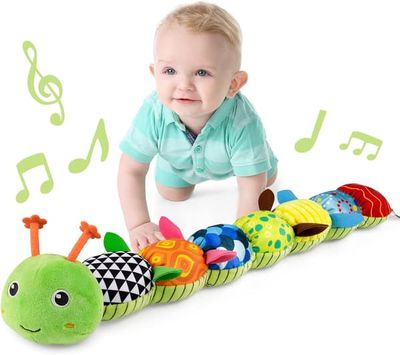 Baby musikalsk larvelegetøj, tøjdyr med folder og rangler, blødt sensorisk legetøj til mavetid for nyfødte 0-12 måneder (grøn)