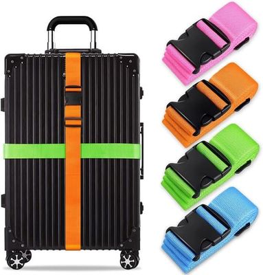 Bagagestropper, 4-pak, justerbare, bagagereb, rejsetilbehør, til identifikation, rejse, ekstra sikkerhed, pink, blå, orange, grøn