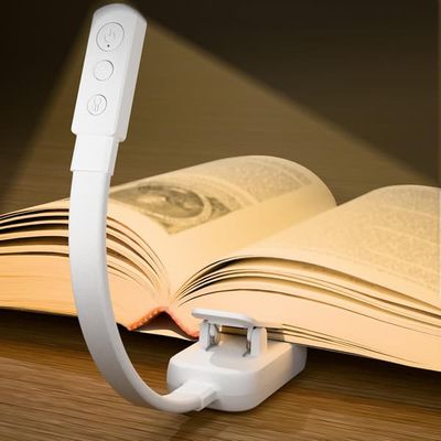 Sengelæselampe, AAA batteri clip-on LED læselampe, med 3 farver og trinløs dæmpning, bærbar og ultralet, lang driftstid (hvid).