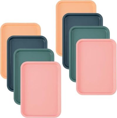 8 stk. 24x17x1,5 cm farverige mini rektangulære serveringsbakker i plast til café og restaurant