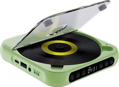 Bærbar Bluetooth CD-afspiller, USB-C hurtigopladning, kompakt, MP3/WMA-understøttelse, til rejser og hjemmebrug - Grøn