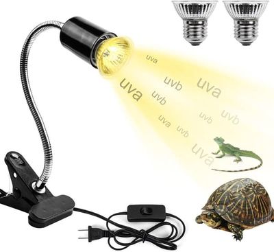 Krybdyr varmelampe 50W - UVA+UVB sollys - 360° drejelig klemme - Til skildpadder, firben og slanger - Komplet terrariebelysningssæt