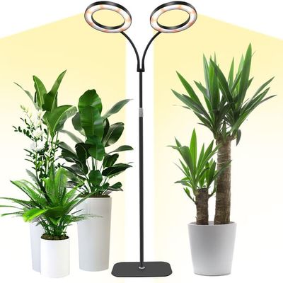 Vækstlys med stativ - Dobbelt - Hoved LED Vækstlys til Indendørs Planter - Fuld Spektrum - Automatisk 3 - 9 - 12H - 58 - 58-170cm - 170cm