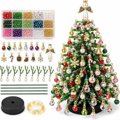Gør-det-selv Perle Juletræ Håndværkssæt - 3D Krystalperle Fest Håndværkssæt - Perle Juletræssæt - Med LED Belysning - Farverige Perler & Pynt