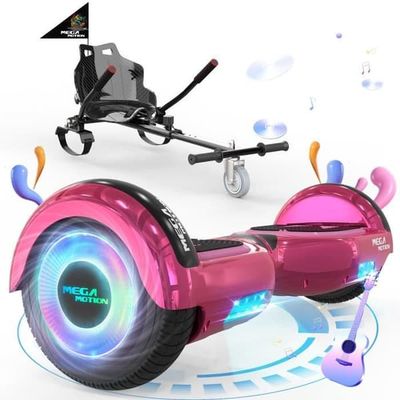 MEGA MOTION Pakke Hoverboard Rosa og Kart Sort, Hoverboard med 2 hjul LED-lys på 6,5" med Bluetooth-højttaler