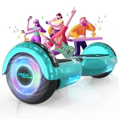 MEGA MOTION Hoverboard 6,5" Grön - två hjul med Bluetooth-högtalare - med LED-lampor för barn