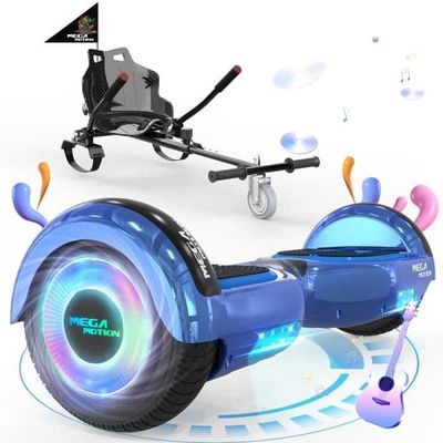MEGA MOTION Hoverboard Blue and Kart Black Pack, 2 hjul Hoverboard 6,5" LED-lampor med Bluetooth-högtalare