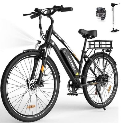 VAE elcykel - HITWAY - Svart - 28" - Avtagbart 36V 12Ah batteri - Shimano 7 Speeds - El mountainbike + HITWAY Bakkorg