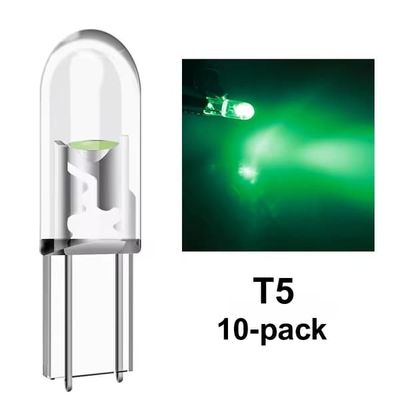 T5 grön 10-pack COB LED W2x4.6d W2.1.x4.9d W1.2W W2.3W 12V
