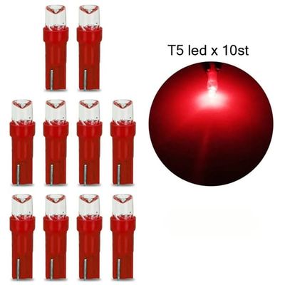 T5 röd LED W2x4.6d W2.1.x4.9d W1.2W W2.3W 12V 10-pack