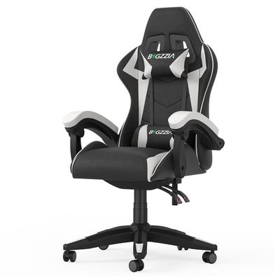 Spelstol Ergonomisk Gamingstol med Nackkudde & Svankstöd, Justerbar Höjd, Lutningsfunktion 90-135°