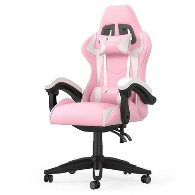 Spelstol Ergonomisk Gamingstol med Nackkudde & Svankstöd, Justerbar Höjd, Lutningsfunktion 90-135°