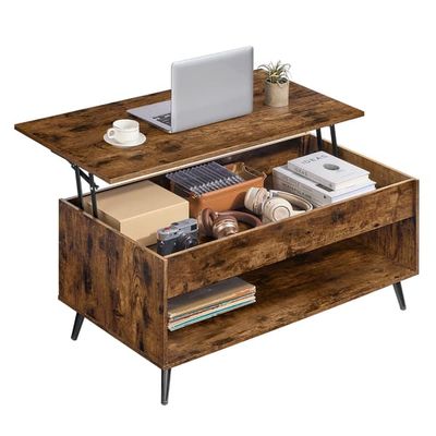 Soffbord med justerbar skiva och dold förvaringslåda, vintagebrun-matt svart