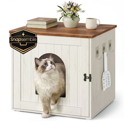 SONGMICS HOME kattlådesskåp, snabb montering, dubbellåsning, 55 x 50 x 50 cm, vintagevitt-honungsbrun