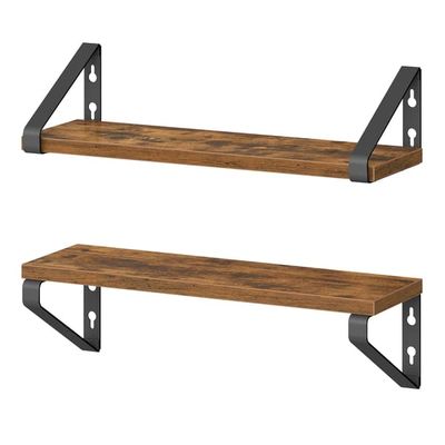 VASAGLE vägghylla, svävande hylla, 2-pack, hyllplan, 2 monteringsalternativ, 40 cm, för vardagsrum, kök, arbetsrum, badrum, vintagebrun-matt svart