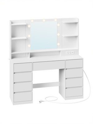 Sminkbord, med spegel och belysning, laddningsstation