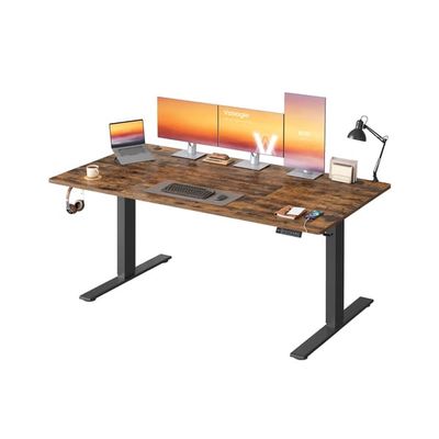 Höj- och sänkbart skrivbord med USB-anslutning och minnesfunktion, vintagebrunt