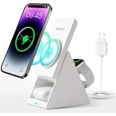 Trådlös laddstation - AGPTEK - AGPTEK - MagSafe - Rotativ - 3-i-1 iPhone/Apple Watch/AirPods