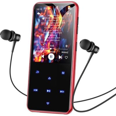 AGPTEK 64Go MP3 Bluetooth 5.3, 2.4'' Stort Skärm, Hifi Musikspelare med Tryckknapp/FM Radio/Recorder, Röd