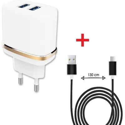 Micro USB-kabelpaket för Samsung Galaxy A12 Ultrakraftig och snabb laddare 2X (5V - 2.1A) - SVART