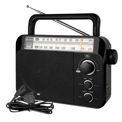 Retekess TR604 Radio Bärbar AM FM, Batteri- och Nätdriven Radio, vintage, Högtalare, 3,5 mm Hörlursuttag, Stort skärm för seniorer