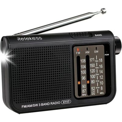 Retekess V117 Radio bärbar FM AM SW, teleskopantenn, stora knappar, AA-batterifunktion, enkel radio för seniorer och vandring