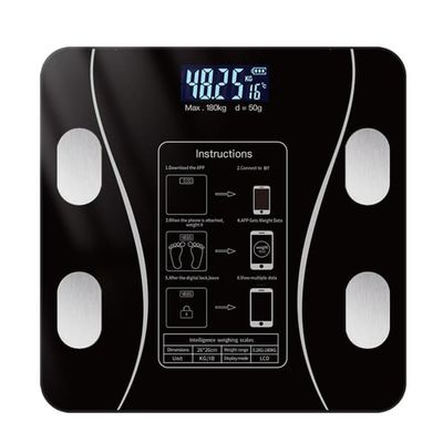 Smart kroppsvåg kompatibel med Type-C-laddning, Bluetooth 4.0+, LCD-bakgrundsbelysning, 0.2-180kg räckvidd Black