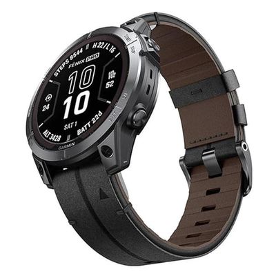 22mm Læder Quick Release Urrem kompatibel med Garmin Fenix 8/7/6/5/935 Serien Black