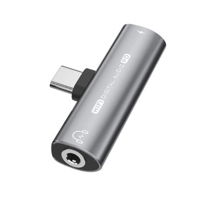 USB-C til 3,5 mm adapter til hovedtelefoner og oplader Grey