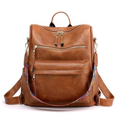 Vintage ryggsäck med dubbla axelremmar för kvinnor Brown