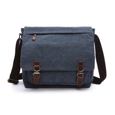 Medium vintage axelväska i canvas och läder DarkBlue