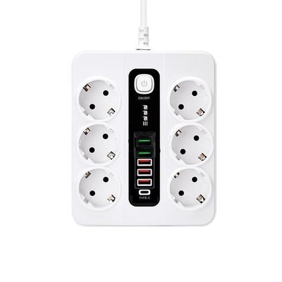 EU 6-kontakter, 5 USB-porter, 1 USB-C-port White