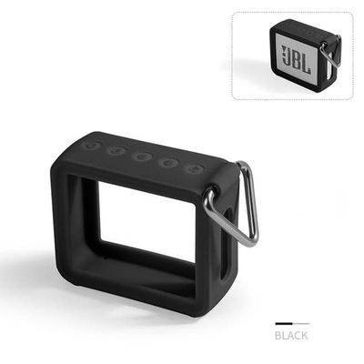 Silikonbeskyttelsesveske med metallkarabiner for JBL GO2 Black