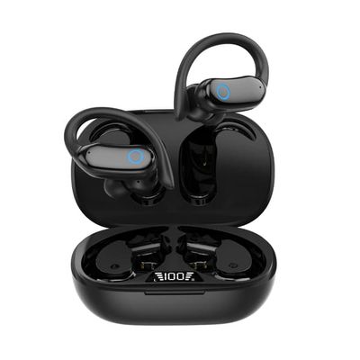 Trådlösa sporthörlurar med öronkrokar IPX7 vattentäta Black