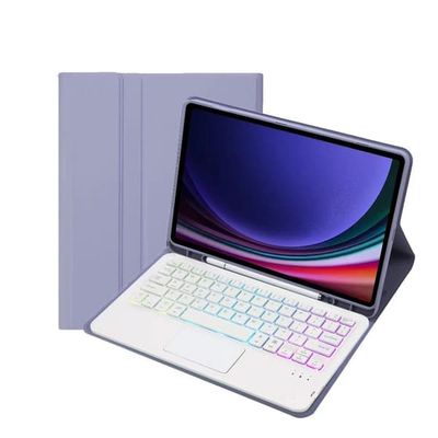 Lila Bluetooth Tangentbordsfodral med Touch Bakgrundsbelyst Tangentbord Kompatibelt med Samsung Galaxy Tab S7 FE 5G 12.4 tum
