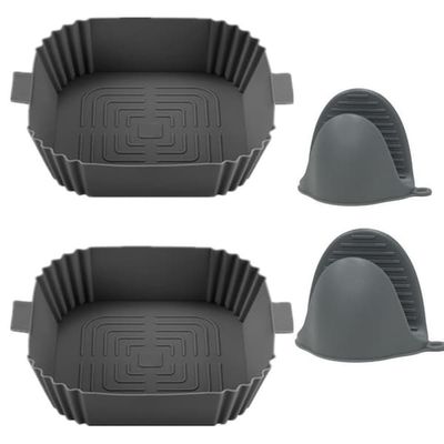 2-paks Airfryer Silikongryte med hansker Grey 16.5x19.5x5 cm
