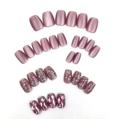 Lilla Cat Eye Press-on Negler med Rhinestone-aksenter