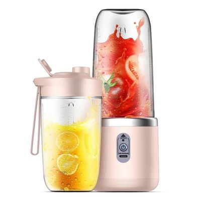 Bærbar oppladbar juicekopp med 6 blader - Enkelt lokk, perfekt for smoothies og shakes Pink