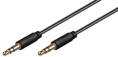 Audiotilslutningskabel AUX, 3,5 mm stereo 3-pin, slank, CU