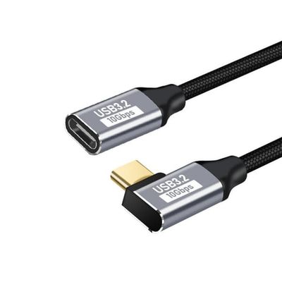 Højrevinklet USB-C-forlængerkabel han til hun med fuld funktion, eMarker PD 100W, aluminiumlegering og nylonflet, fås i flere længder til opladning, dataoverførsel og lyd til kontor, hjem og rejse 0.2