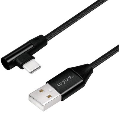 USB-A til USB-C-kabel vinklet flettet 15W 1m svart