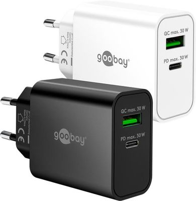 USB-C™ PD GaN dobbelt hurtigoplader (30 W) hvid