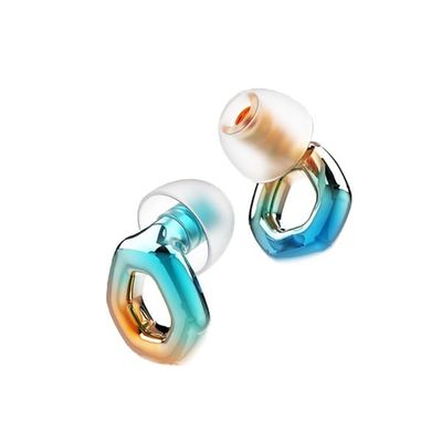 Silikon støydempende ørepropper Hexagonal Pro - NRR 25-28db for søvn, reise og hjem, sekskantform, vaskbare, 2 stk, grønn-oransje elektroplettert