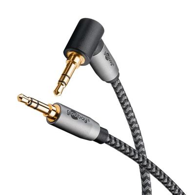Audiotilslutningskabel AUX, 3,5 mm stereo, 90°, 0,5 m