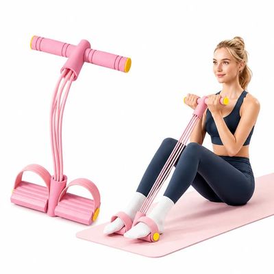 Magetrener, 6-rørs fotpedal motstandsbånd - mage- og kjernetrening, yoga og hjemmegymnastikk Pink