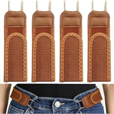 4-pack kardborre midjebälte med justerbar järnhake – lågprofil elastiskt midjeband i polyester och zinklegering, osynligt under kläder Khaki