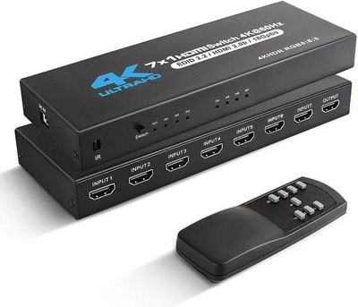 HDMI Switch 7x1 med 4K@60Hz och IR-fjärrkontroll, för PS5 PS4 Xbox DVD Player