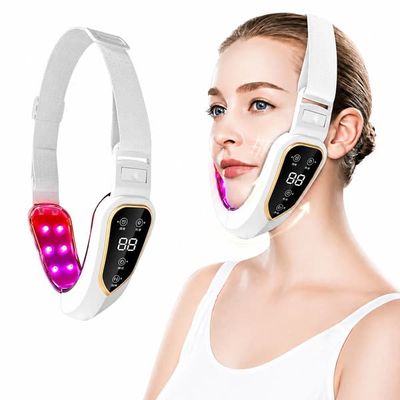 V-ansiktsmassageapparat med 12 nivåer, mikrovibration och LED-ljusterapi för konturering av haka och käklinje hemma White