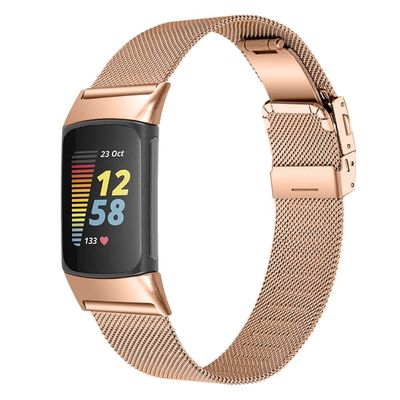 Klockarmband i Rostfritt Stål för Fitbit Charge5/6 PinkGold